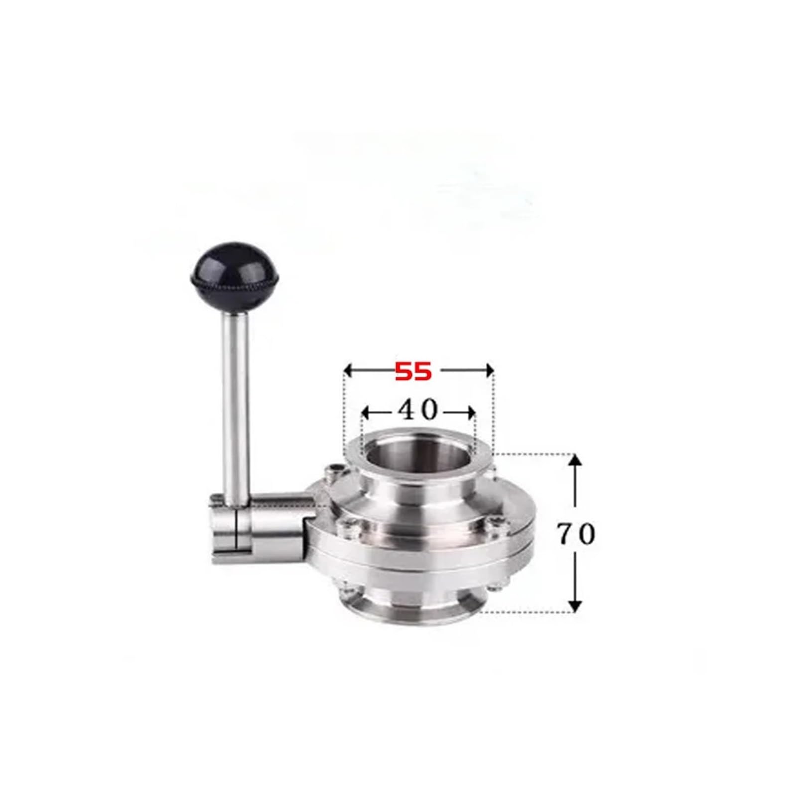 Válvula de mariposa de vacío de acero inoxidable SS304 KF25 KF40 KF50 con sellado manual de silicona(KF40)