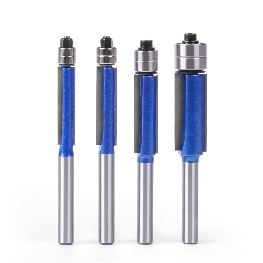 EsportsMJJ 4PCS Biaxial Trimming Tool Set 1/4′′ Shank Flush Trim Bit Router Bit Double Bearing Trimmer Tool For Wood Bit Face Mill