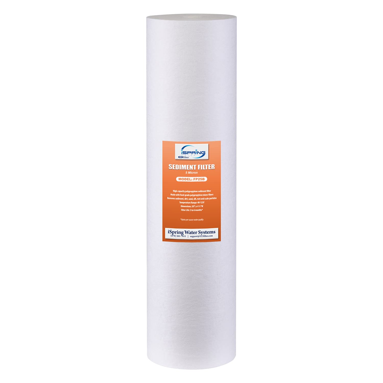 iSpring FP25B High Capacity 20” x 4.5” Water Replacement Cartridge Fine Sediment Filter, 5 Micron, 1 Piece, White Sediment Filter Water Filter