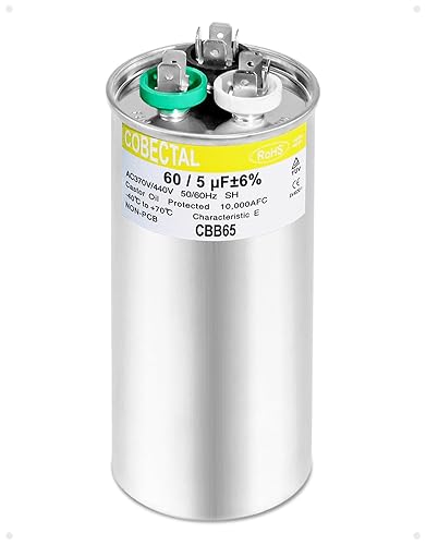 605 uF 60+5 MFD 370VAC440 VCA Condensador de AC redondo de arranque de doble carrera CBB65B Condensador para unidad de CA arranque del motor del