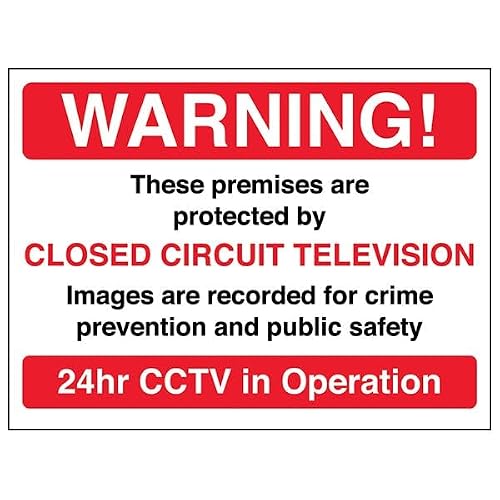 V Safety Warning! These Premises Are Protected By CCTV - Red 200 x 150 mm - Glow In The Dark 1mm Rigid Plastic Safety Sign