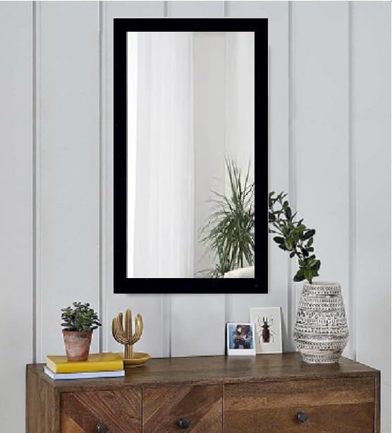 SEVEN HORSES Black Wall Rectangular Mirror for Dressing,Bathroom,Hallway,Washbesin Fiber Wood Made (Size 14.5X26.5 Inch)-picture-18
