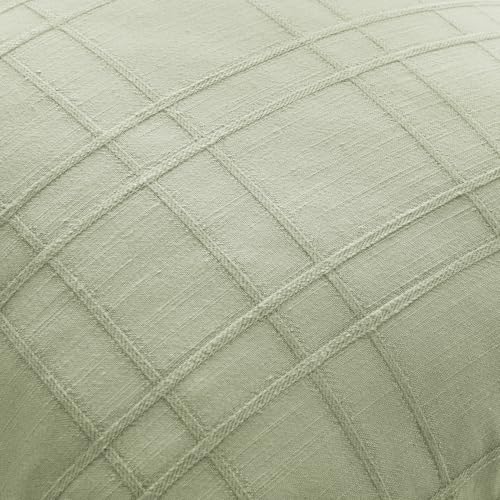 Image of MIULEE Decorative Linen Check Throw Pillow Covers Neutral Farmhouse Vintage Pillow Covers 20x20 Set of 2 Boho Modern Home Decor for Sofa Couch Bedroom Cushion Seeding Green