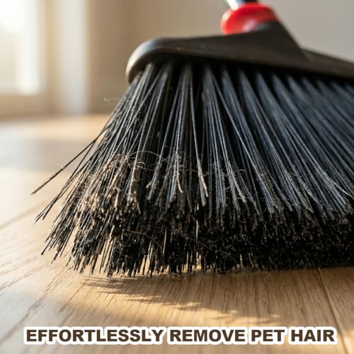 Xifando Heavy-Duty Broom - Commercial Broom for Indoor Outdoor Cleaning 63 Inch Adjustable Long Handle Angle Broom for Sweeping Hardwood Tile Concrete Garage Patio Kitchen (Black+Red)