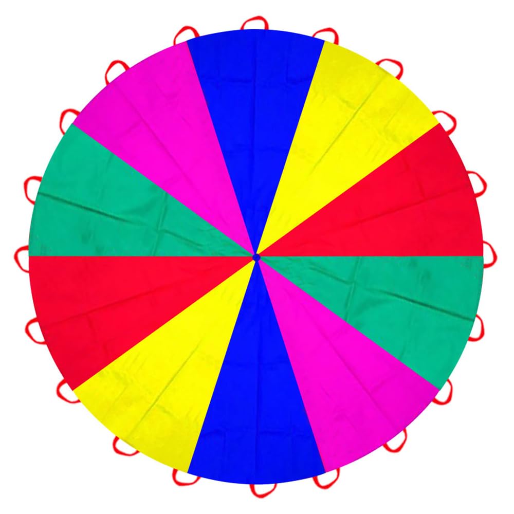 Parachute 13ft/ 16.4ft/ 20ft - Kids Play Gymnastics Parachute with Handles for Group Team Cooperative Games,Indoor Outdoor Gym Class Rainbow Parachute Birthday Church VBS Activity Supplies