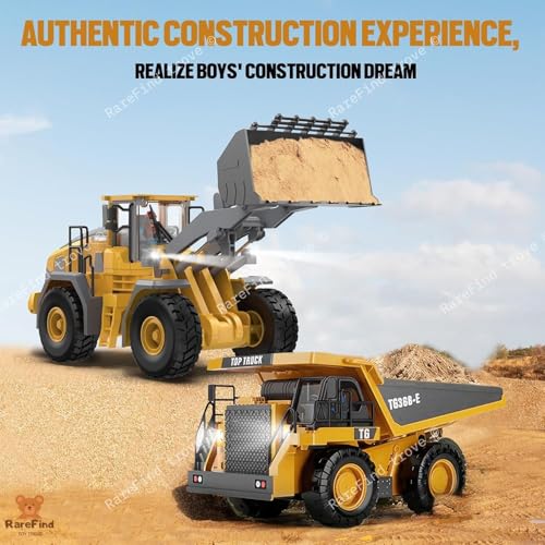 Image of Metal RC Truck Toy - 9-Channel Remote Control Construction Vehicle Dumping Truck with Lights & Sounds, 2.4GHz Rechargeable Toy for Kids Ages 3+ Battery&Remote Included for Kids,Yellow