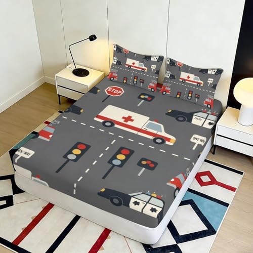Drap-housse 3D route microfibre 120x200 pour lit enfant antidérapant - 5