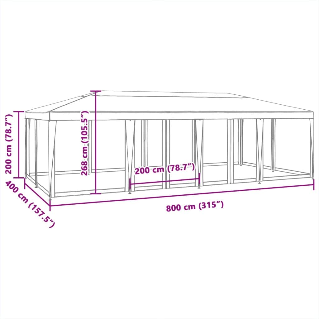 vidaXL Namiot imprezowy z 12 ścianami z siatki, czerwony, 8x4 m, HDPE