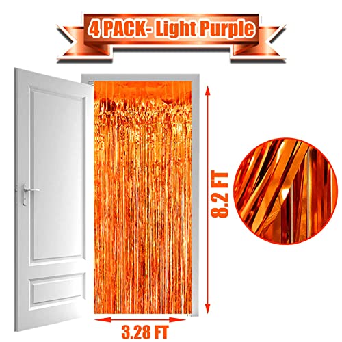 Image of 4 Pack Orange Foil Fringe Curtain Backdrop, 3.28Ftx8.2Ft Metallic Tinsel Foil Fringe Streamers Curtains for Party, Photo Booth Props, Birthday, 2022 Mother's Day Decoration Supplies