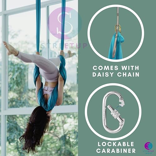Image of Streetup India Silk Fabric Pro Aerial Swing /Yoga Hammock | 6 x 2.6 Mtrs Long Fabric | with Complete Kit