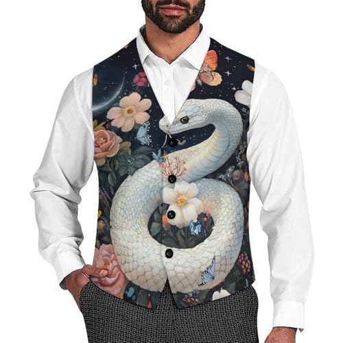 Moon Galaxy Snake Men's Suit Vests Business Formal Dress Vest V-Neck Waistcoat for Wedding Casual