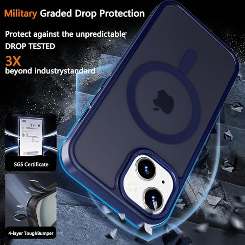 Image of Magnetic iPhone 13 mini case,Compatible with Magsafe, Military-Grade Protection,Slim Translucent Matte Shockproof with Anti-Scratch Anti-Fingerprint Phone Cover (Dark Blue, iPhone 13mini)