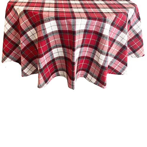 Lintex Comfy Cottage Christmas Plaid Cotton Fabric Tablecloth -Black, Red And Metallic Silver Holiday Plaid Kitchen And Dining Room Easy Care Cotton Weave Tablecloth, 60” X 84” Oval #TOP2
