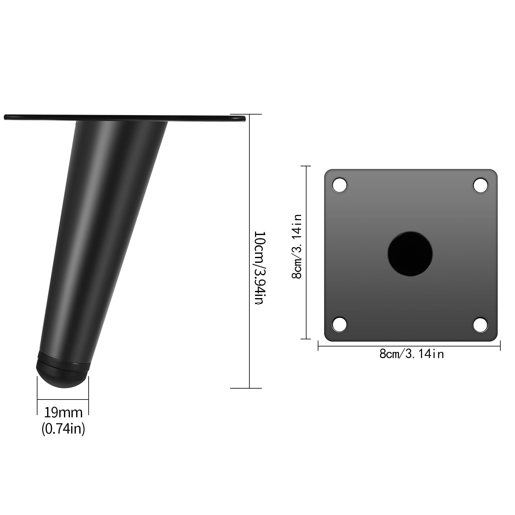 Fulushouxi Piedini per Mobili, 4 Pz Piedi Regolabili per Divani, Gambe per Mobili in Metallo, Piedini Inclinati per Armadi Tavolo Divani Letto Sedie, Nero, Altezza 10 cm