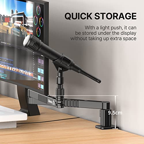 ULANZI LS26 Low Profile Mic Arm, Aluminum Mic Arm Desk Mount, 360° Rotatable Foldable Microphone Low Arm for Podcast/Streaming/Gaming/Radio Studio w Mic Clip 1/4" 3/8" 5/8" Screw for Most Mics