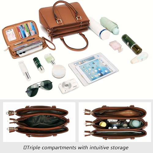 Image of Qiyuer Purses and Wallet Set for Women Satchel Handbag Tote Bag | 3 Zippered Compartments,Pebble PU leather,Multi-slot design,Everyday commuting