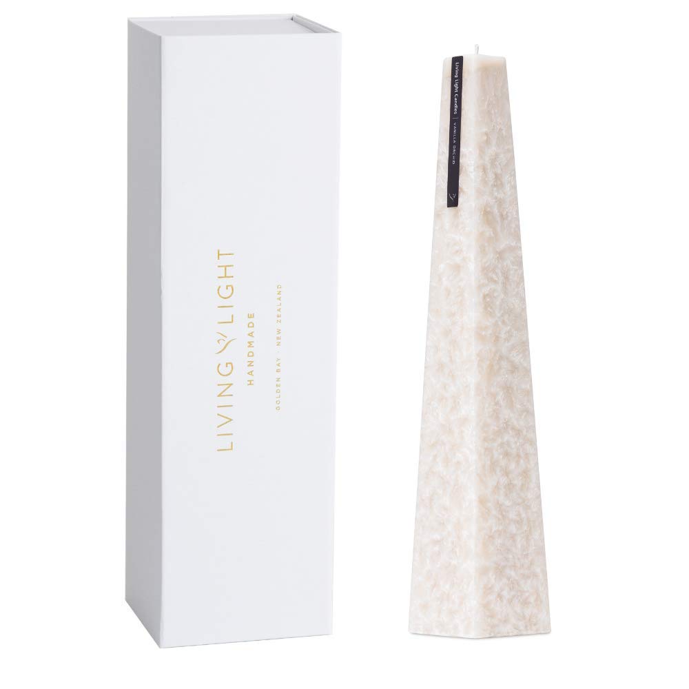 Living Light Icicle (11.4" x 2.1") Pillar Candle, Handmade in New Zealand with Plant & Beeswax, Fragrance + Essential Oil Blend & Cotton Wick. 70hrs Burn time - Oatmeal/Vanilla Orchid - Small