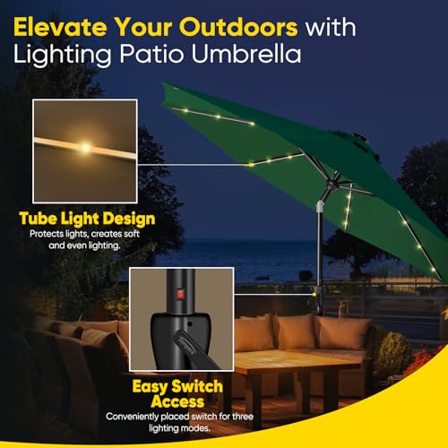 Image of Tempera Patio Market Outdoor Table Umbrella with Auto Tilt and Crank, Large Sun Umbrella with Sturdy Pole & Fade Resistant Canopy, Easy to Set