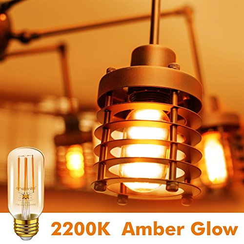 Emotionlite Led Light Bulbs, E26 Dimmable Vintage Edison Tubular Bulb, 40W Equivalent, Amber Yellowish, 4W, 2200K, 300Lm, Medium Base, Ul Listed, 6 Pack #TOP1
