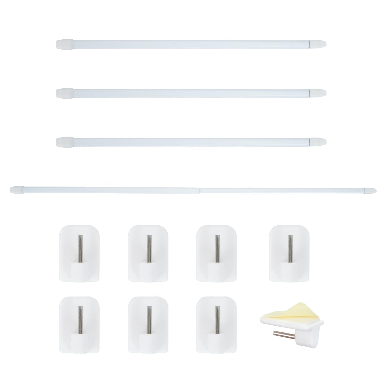 Minnhua 4 Piezas Barras de Cortina Extensible 30-50cm Barra Ajustable Plástica de Cortina de Ventana + 8 Piezas Ganchos Autoadhesivos Barras de Tensión de Armario Blanco