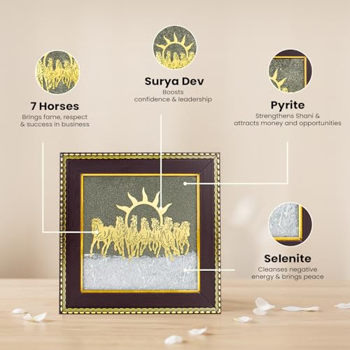 Image of Astrotalk 7 Horses on Pyrite with Selenite Dust Frame | Seven Horses for Success, Growth & Wealth | Elegant Home Decor for Living Room & Office | Vastu Items for Housewarming Gift