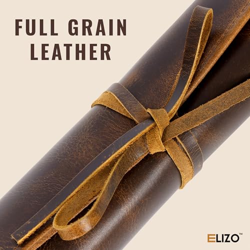 Image of ELIZO Leather Knife Roll Bag Professional Chef Knife Case, Durable Knife Sheath Holder, Cooks & Culinary Tools Carrying Storage, Portable Knife Wrap - 4 Slots