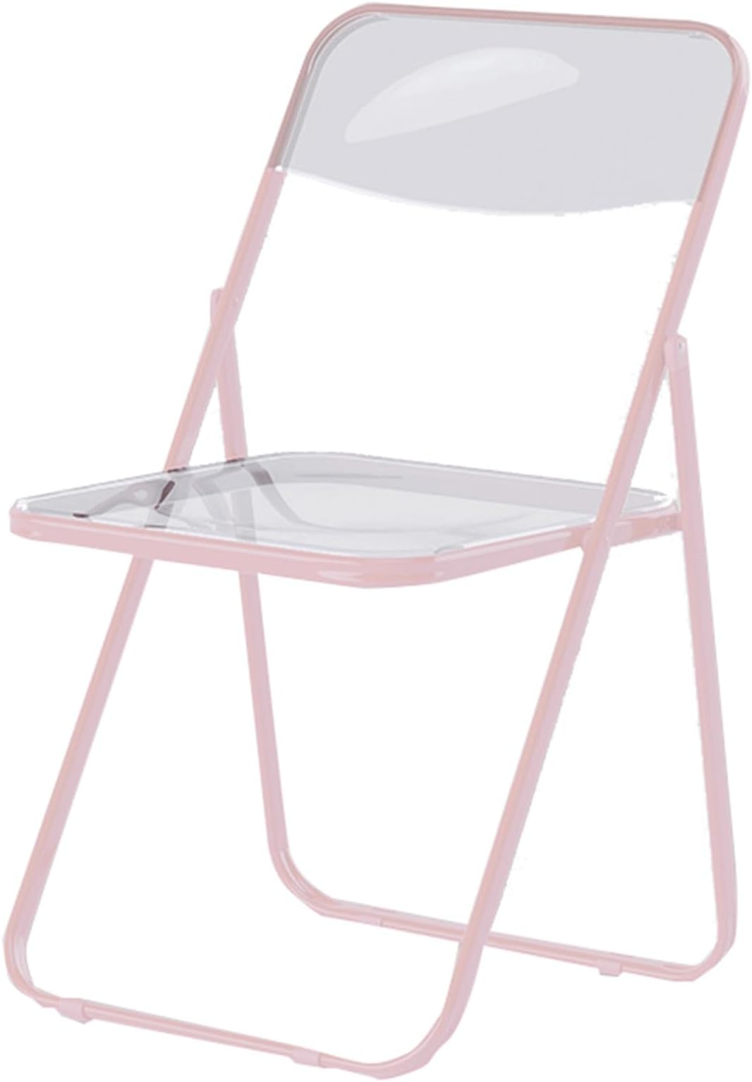 Transparent Acrylic Folding Chair, Chrome Frame, Transparent, Space Saving, Suitable For Indoor And Outdoor(Pink)