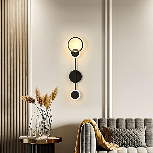 Aplique de pared LED negro geométrico redondo de 18W para iluminación interior 5