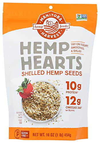 Manitoba Harvest Hemp Hearts Raw Shelled Hemp Seeds, 1lb; with 10g Protein & 12g Omegas per Serving, Non-GMO, Gluten Free - Packaging May Vary Manitoba Harvest Hemp Hearts Raw Shelled Hemp Seeds, 1lb; with 10g Protein & 12g Omegas per Serving, Non-GMO, Gluten Free - Packaging May Vary