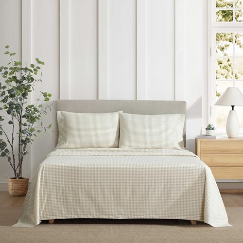 Image of Eddie Bauer - Full Size Sheet Set, 100% Cotton Percale Bedding, Crisp & Breathable Bed Sheets, Fully Elastic Fitted Sheet with Pillowcases (Little Gingham Beige)