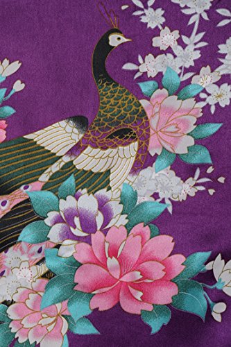 Image of BABEYOND Women's Kimono Robe Long Satin Robes with Peacock and Blossoms Printed Kimono Nightgown