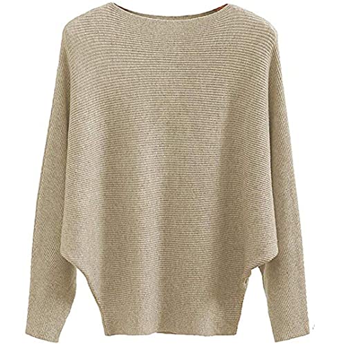 MAKARTHY Womens Striped Sweaters Batwing Sleeves Knitted Dolman Pullovers Tops Sweatershirts