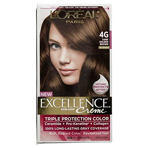 L'Oreal Paris Excellence Creme Hair Color, Dark Golden Brown 4G (Pack of 3)