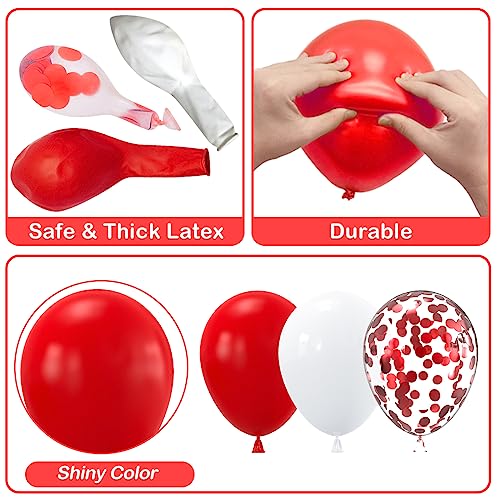 Image of YAOWKY Red and White Balloon Garland Arch kit,124PCS 18 12 10 5 Inch Matte Red Matte White Christmas Latex Balloons and Red Confetti Balloons for Wedding Birthday Party Valentine's Day Decoration
