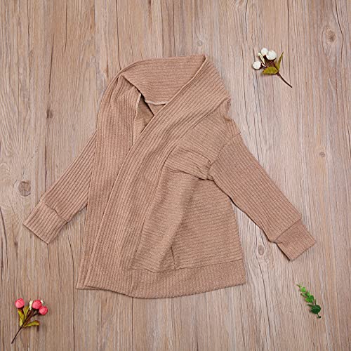 Cutoluca Toddler Baby Girl Knitted Sweater Long Sleeve Cardigan Open Front Coats Fall Winter Kids Solid Long Jacket (Khaki, 6-7 Years) #TOP6