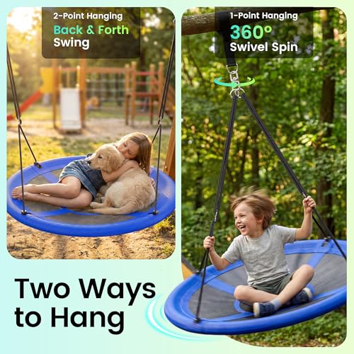 Image of Everyfun 43 inch Saucer Tree Swing for Kids Adult, 700lbs Weight Capacity, Waterproof Flying Saucer Swing with Adjustable Hanging Straps, Swing Seats for Backyard Outdoor Indoor Playground, Blue