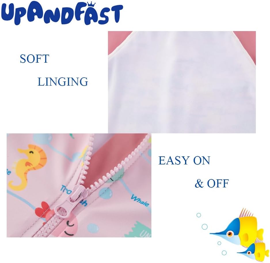 upandfast Baby Boys/Girls Zipper Swimwear with Snap Bottom UPF 50+ Sun Protection Toddler One Piece Swimsuit