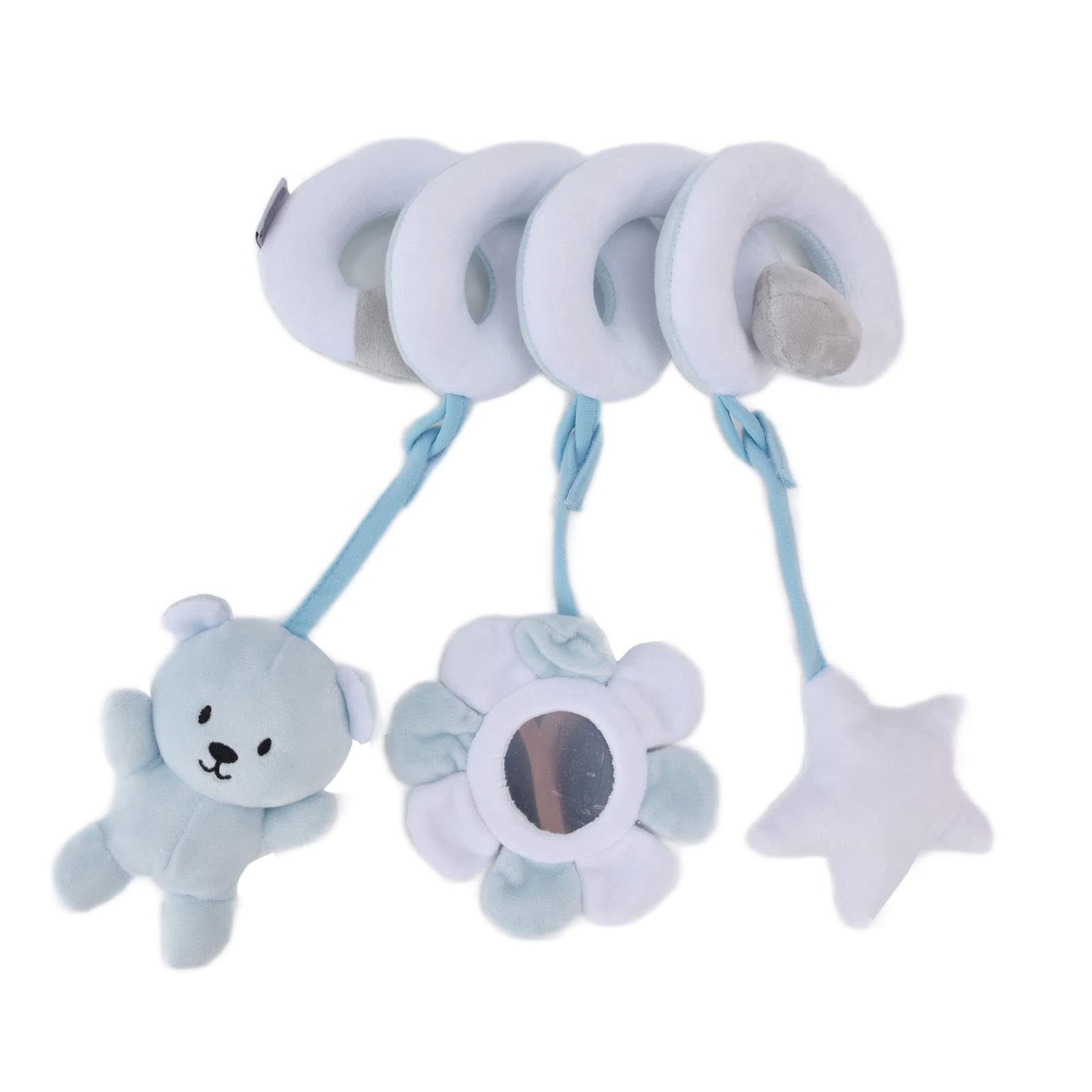 ciciglow Baby Plush Animal Stroller Toys,Spiral Activity Hanging Toys Ringing Bell Crib Stroller,Plush Take Along or Carrier Sensory (Blue Bear)