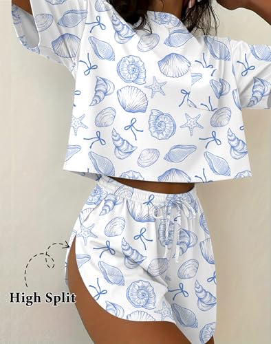 Image of Ekouaer Womens Pajama Sets Sexy Lounge Sets Side Split Short Pj Sets Cute Pjs 2 Piece Comfy Sleepwear Loungewear