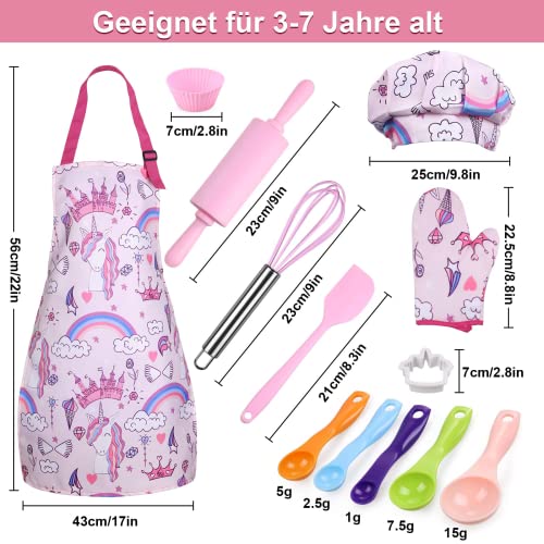 Anpro Complete Kids Cooking And Baking Set - 27 Pcs Includes Aprons For Girls, Chef Hat, Mitt & Utensil To Dress Up Chef Costume Career Role Play For 3-7 Years Girls #TOP3