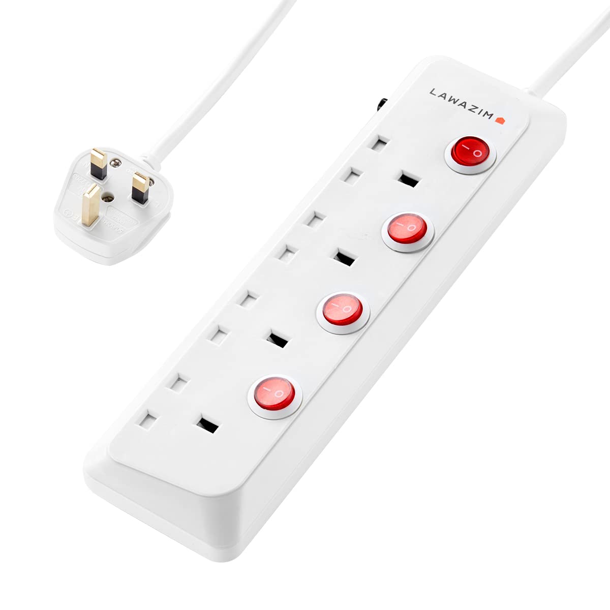 Lawazim Heavy Duty 4 Way Extension cord Electrical Socket Outlet with individual port on/off buttons Power Surge Protection Plug with safety shutter 2990W | 3 Meter | 13A Fused Plug