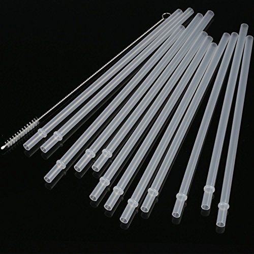 Dakoufish 12 Piece 11 Inch Reusable Plastic Thick Drinking Straws Bpa Free Mason Jar Straws Plain Color (11Inch,White) #TOP2