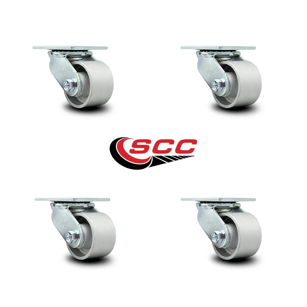 Semi Steel Cast Iron Swivel Top Plate Casters Set of 4 Heavy Duty with 3.25 Inch Wheels - Includes 4 Swivel – 2,800 lbs. Total Capacity - Service Caster Brand