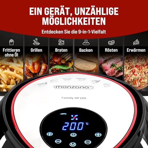 MONZANA 9in1 XXL Heißluftfritteuse LED Touch Display Timer Schwarz 6.5l – Ansicht 4