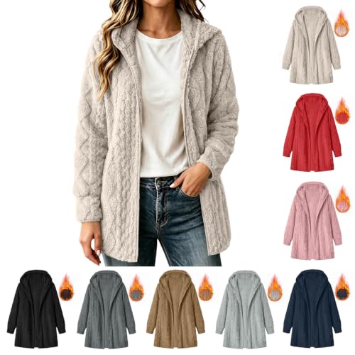 YRAETENM Fleece Jacket Women Hooded Fuzzy Cardigans Open Front Sherpa Coats - image 1