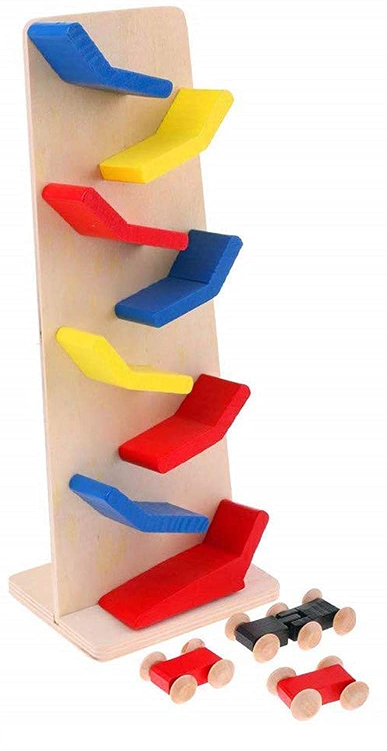 Webbee Craft Beautiful Wooden Marble Slider Tree Ball Run Track with 6 Tilting Buckets Toy Family Fun Game (Car Slider Game)-image-48