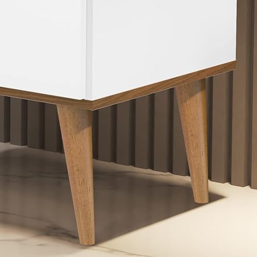 Mesa De Cabeceira Madri 3 Gavetas/Pés Palito/Corrediças Metálicas (Branco/Cacau)