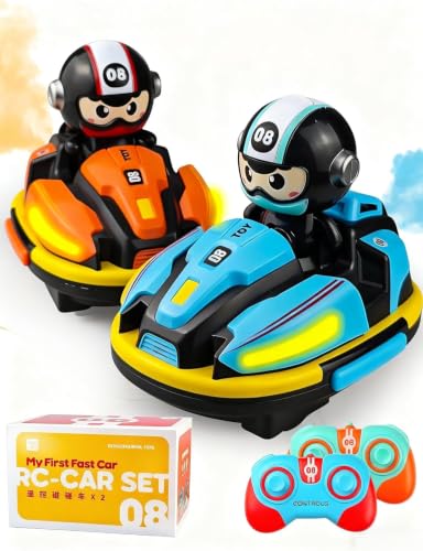 Victoper 2 Pack RC Bumper Cars for Kids Rechargeable Kids Remote Control Cars with Spray LED Lights & Music 360 Rotation for Boys and Girls