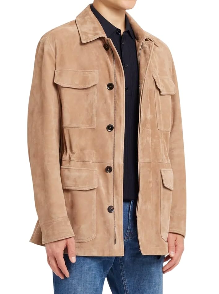 ESSAK Premium Suede Safari Field Coat for Men – Men's Classic Field Style Suede Coat – Soft Leather Field Coat2