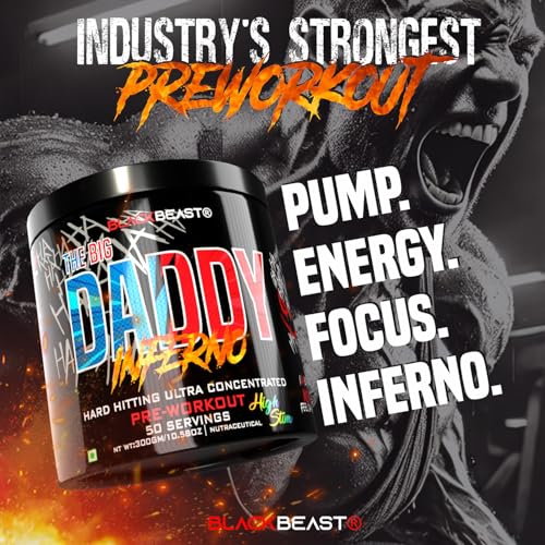 Image of Black Beast The Big Daddy Inferno Pre workout (50 Servings, Cotton Candy) | 2500mg Aminature Fermented Citrulline Malate, 100mg Alpha GPC, Sharp Focus, Strength, Energy and Pump